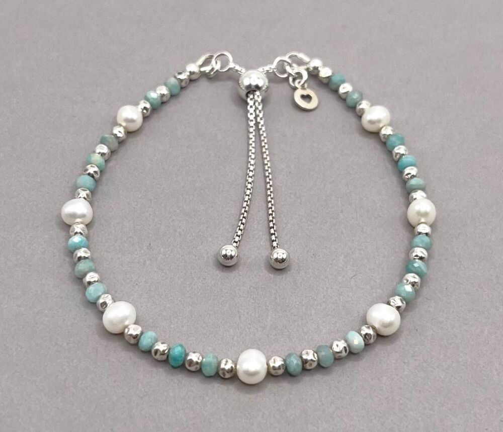 Freshwater Pearl And Amonzite Slider Bracelet