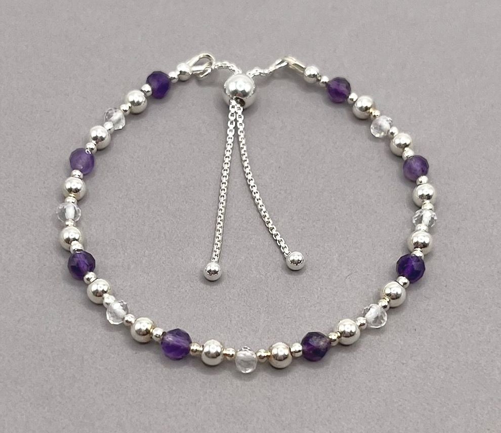 Amethyst And AA Quarzt Crystal Slider Bracelet
