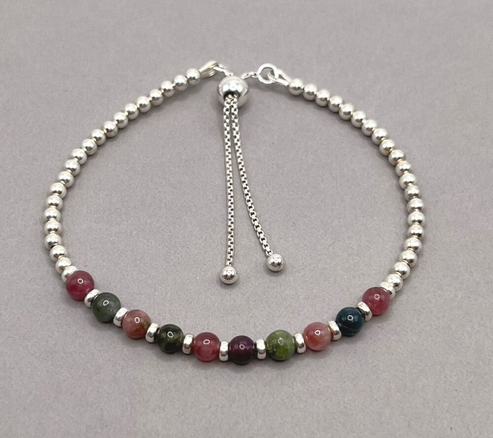 Sterling Silver And Tourmaline Friendship Bracelet
