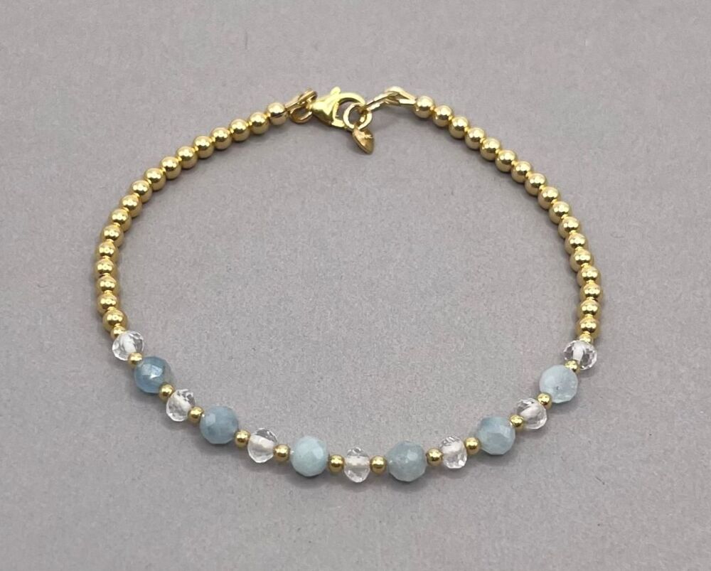 Aquamarine And AA Quartz Crystal Bracelet