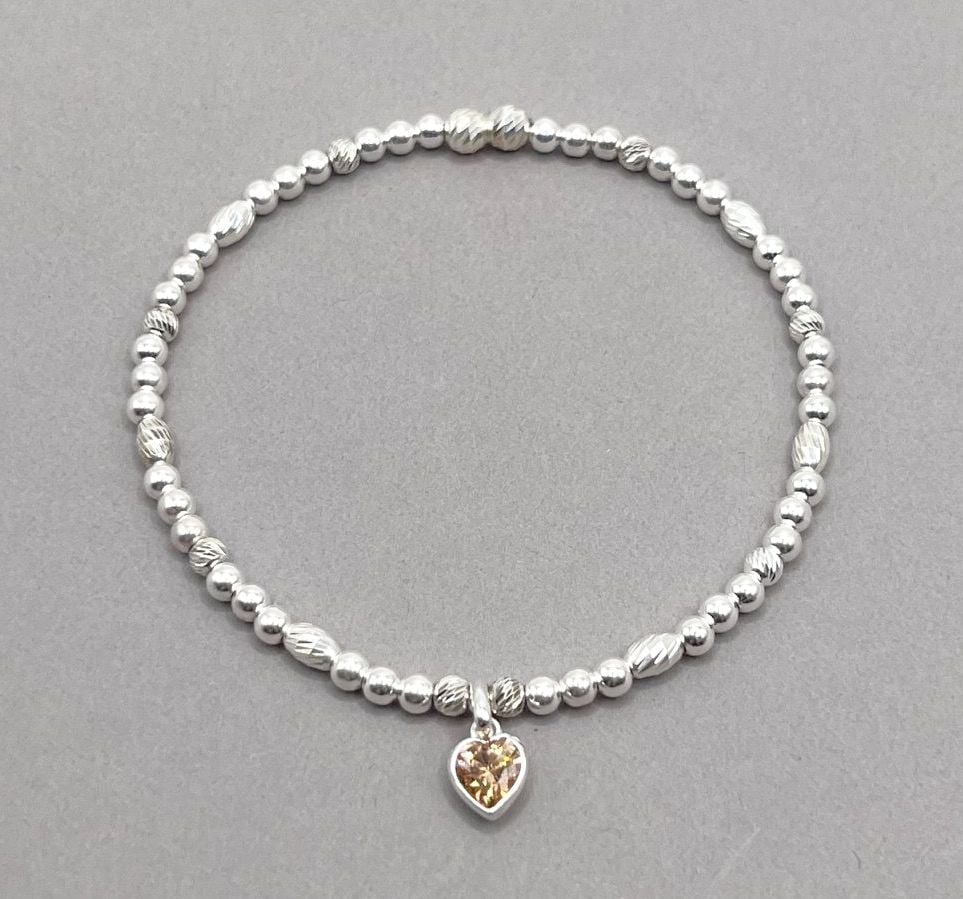 Citrine Crystal Heart Charm Bracelet
