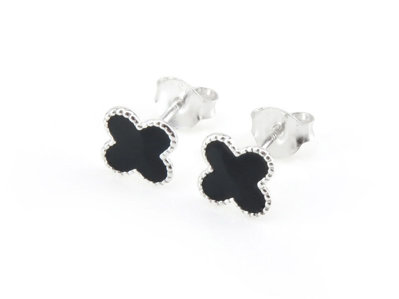 Sterling Silver Black Enamel Clover Earring Studs