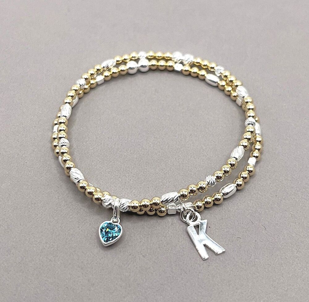 birthstone and initial stack