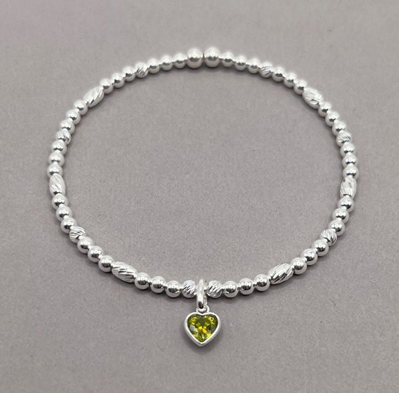 Peridot Crystal Heart Charm Bracelet