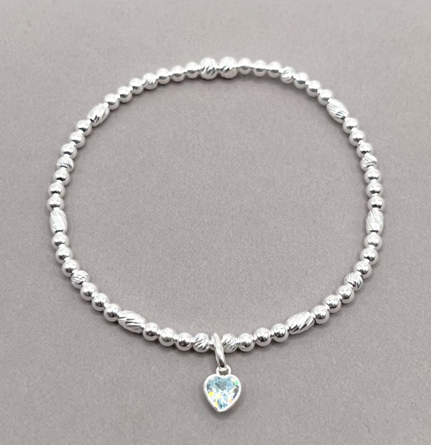 Aquamarine Crystal Heart Charm Bracelet