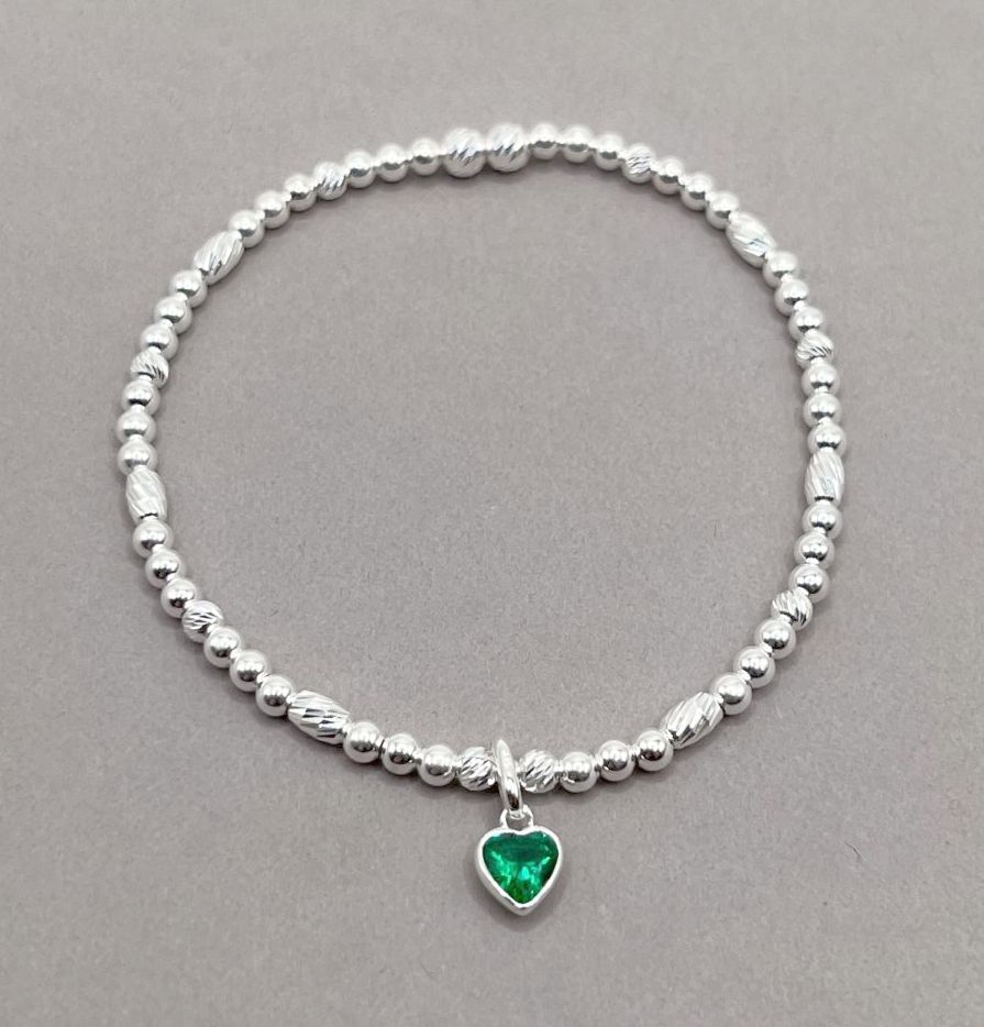 Emerald Crystal Heart Charm Bracelet