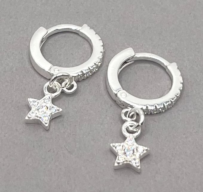 Tiny star Czech Crystal Huggie Earrings