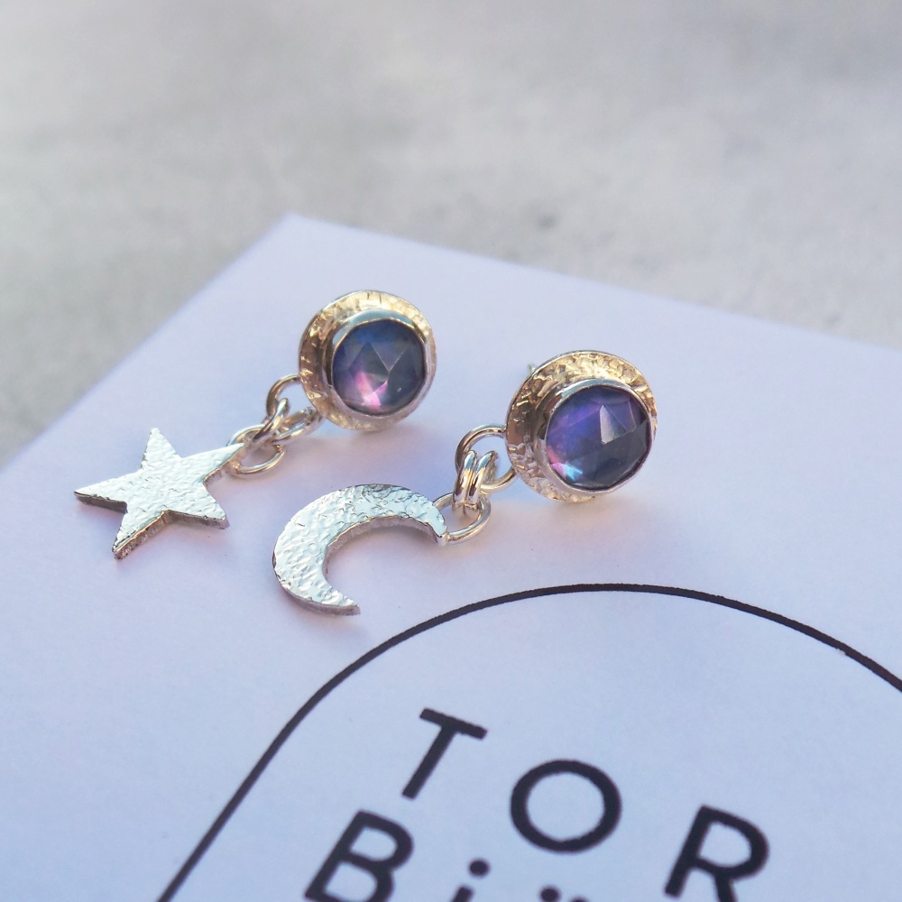 One of a Kind Lapis Lazuli, Moon and Star Earrings