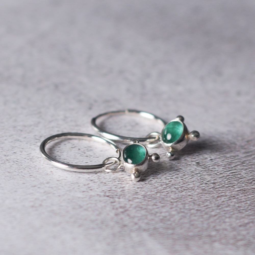 Emerald Charm Hoop Earrings
