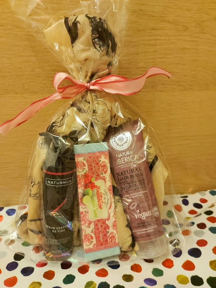 G13 Gift for Her Raspberry Pulp and Lime Zest, Colour Revival and Shine Hair Mask for dyed hair, Wine Body Serum, Scarf