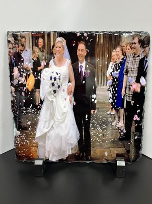 20x20cm personalised photo slate with stand