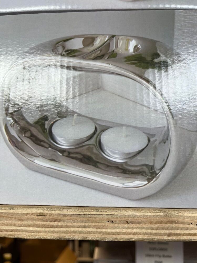 Chrome oval double tealight burner