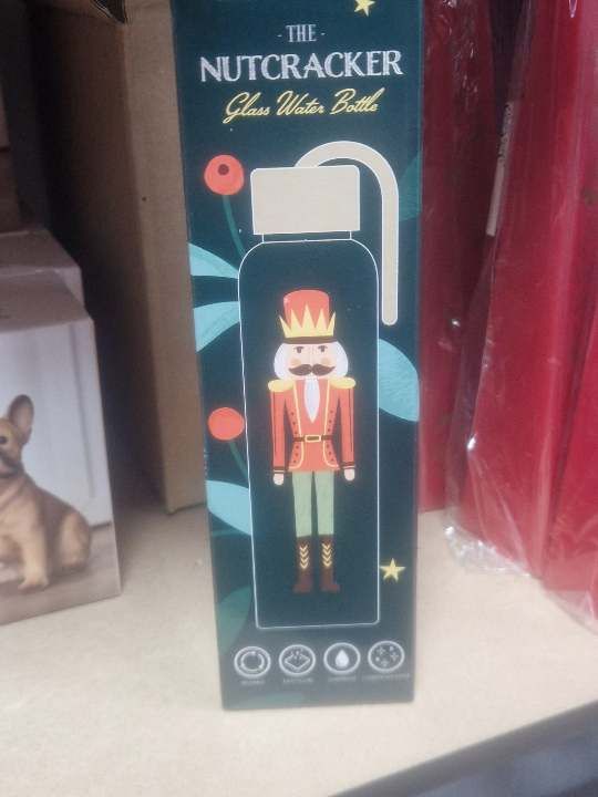 Nutcracker glass water bottle