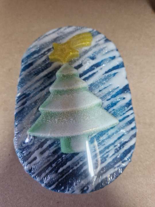 starry night xmas soap sponge with soap tree on top