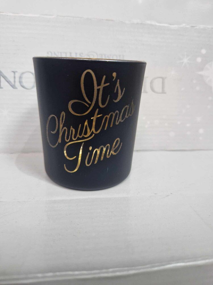 Large black "its christmas time" tealight holder