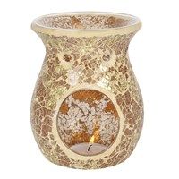 Large gold glass crackle tealight burner