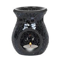 Small black glass crackle tealight burner