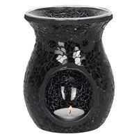 Large black crackle glass tealight burner