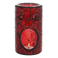 Red pillar crackle glass tealight burner
