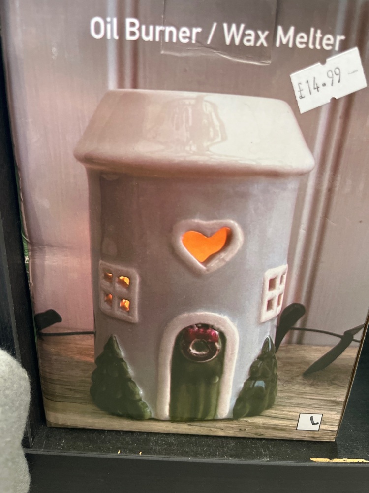 Blue cyclindrical Xmas house burner