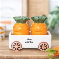 Carrot shaped salt and pepper pots in wagon