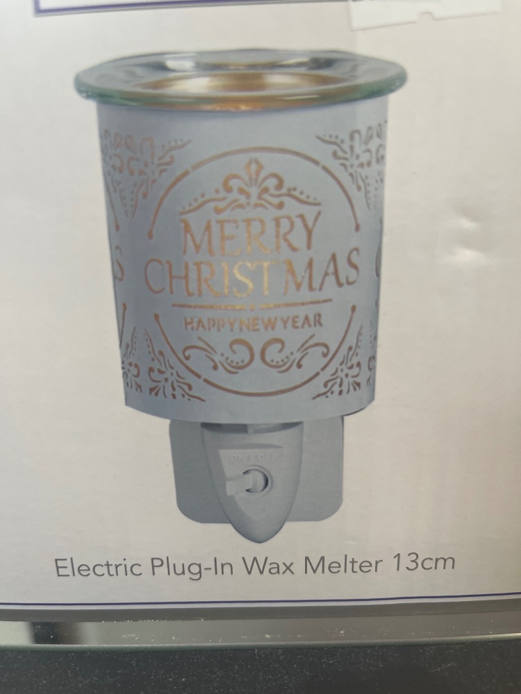 White merry Christmas plug in electric warmer