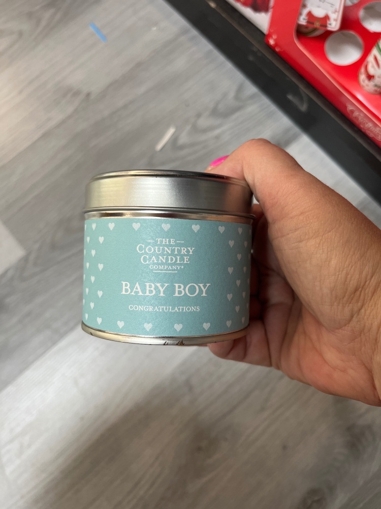 Baby boy congratulations tinned candle 30-35hours burn time