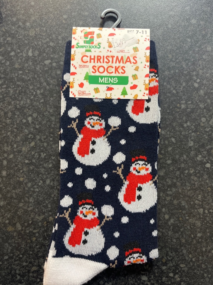Men’s Xmas socks 7-11 blue with snowmen