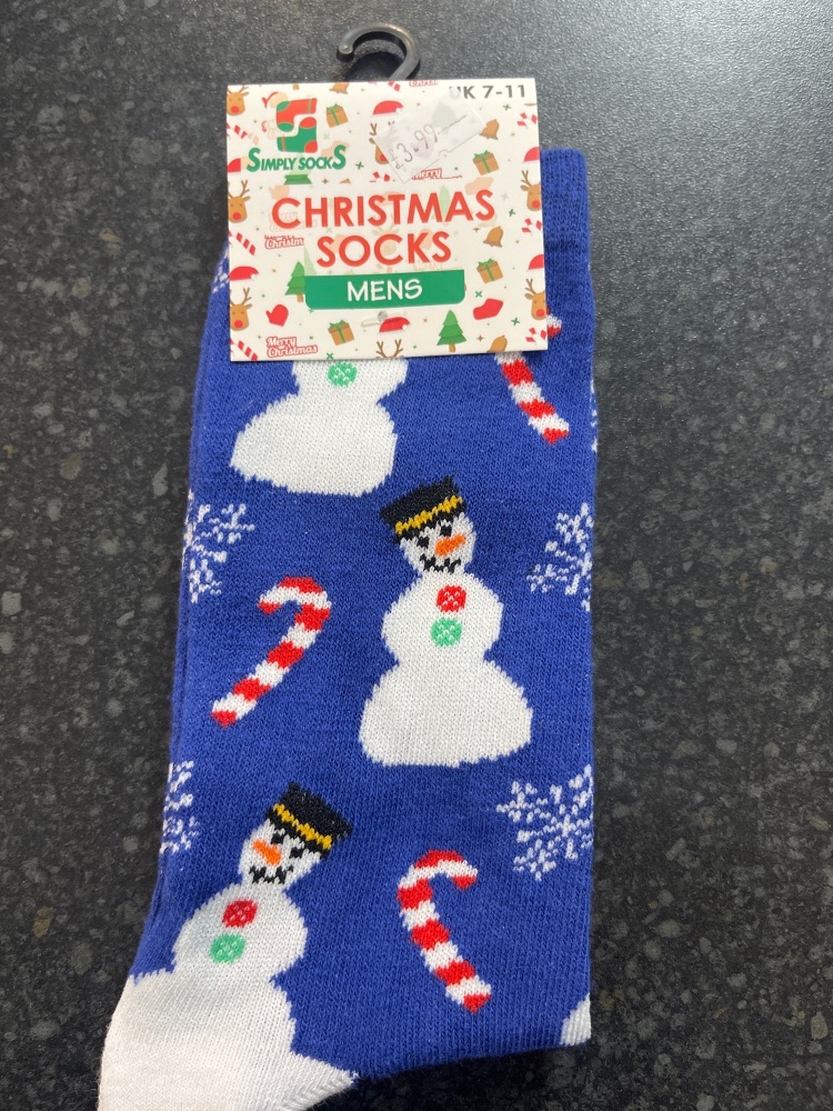 Men’s Xmas socks 7-11 blue with snowmen