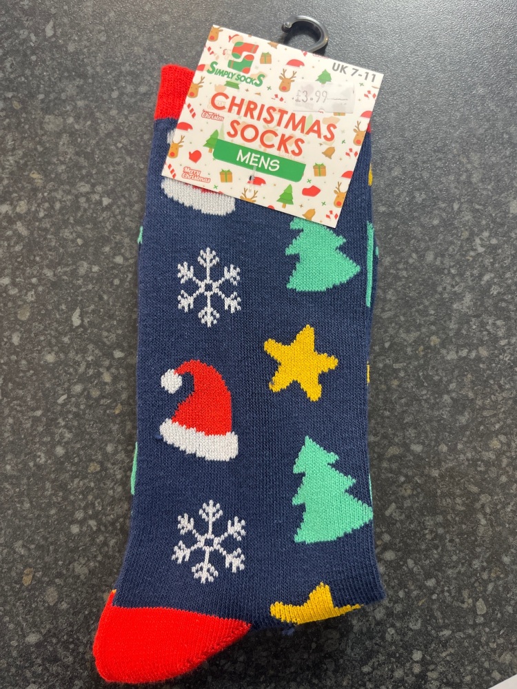 Men’s Xmas socks 7-11 blue with Xmas trees and stars