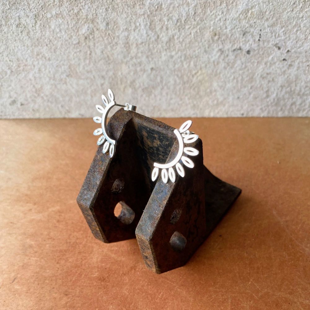 Sun-ray crescent , silver earrings