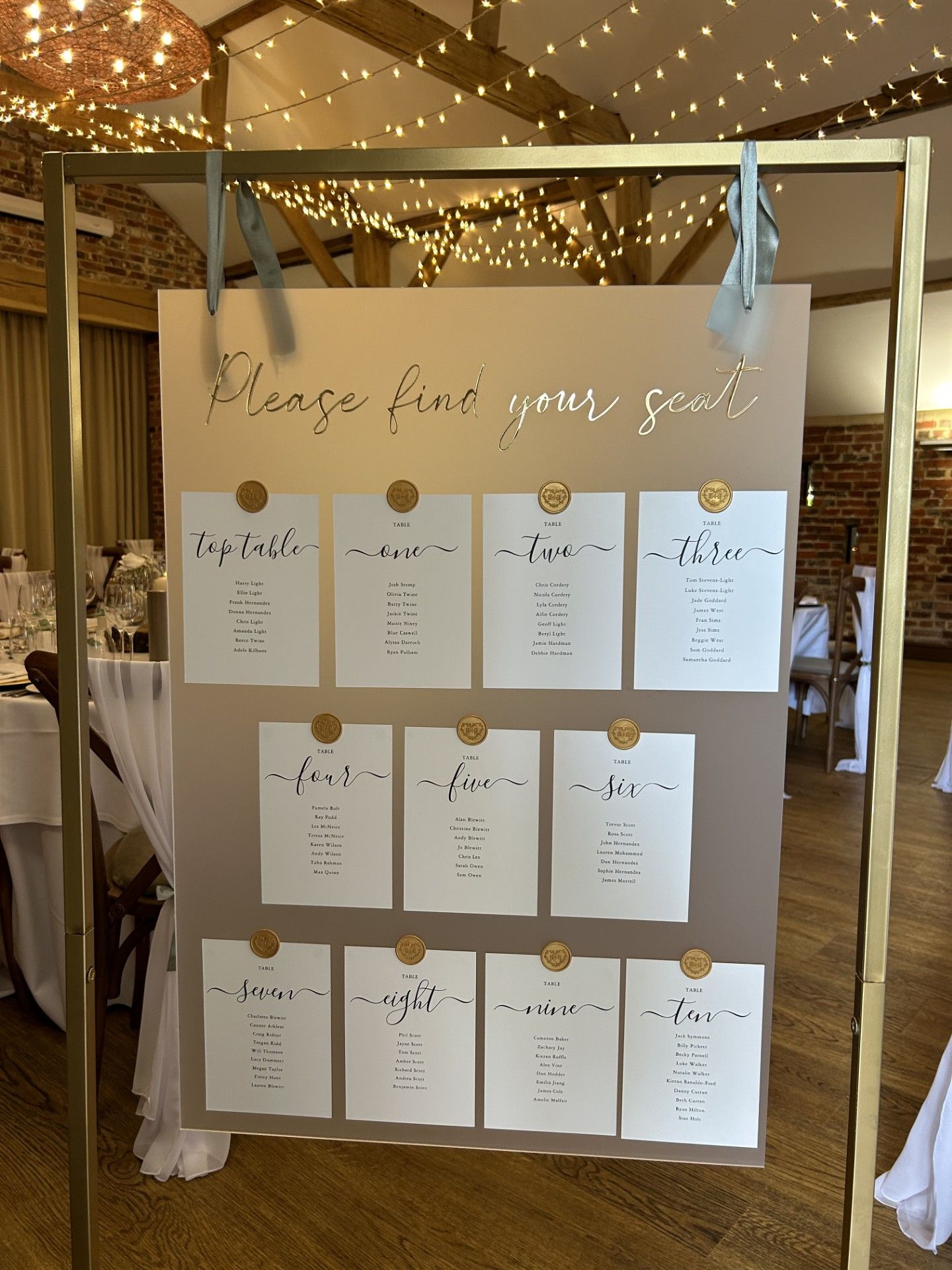 GOLD PERSPEX TABLE PLAN