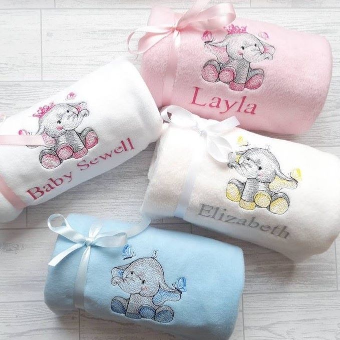 Personalised (Baby Elephant Design) Blanket 
