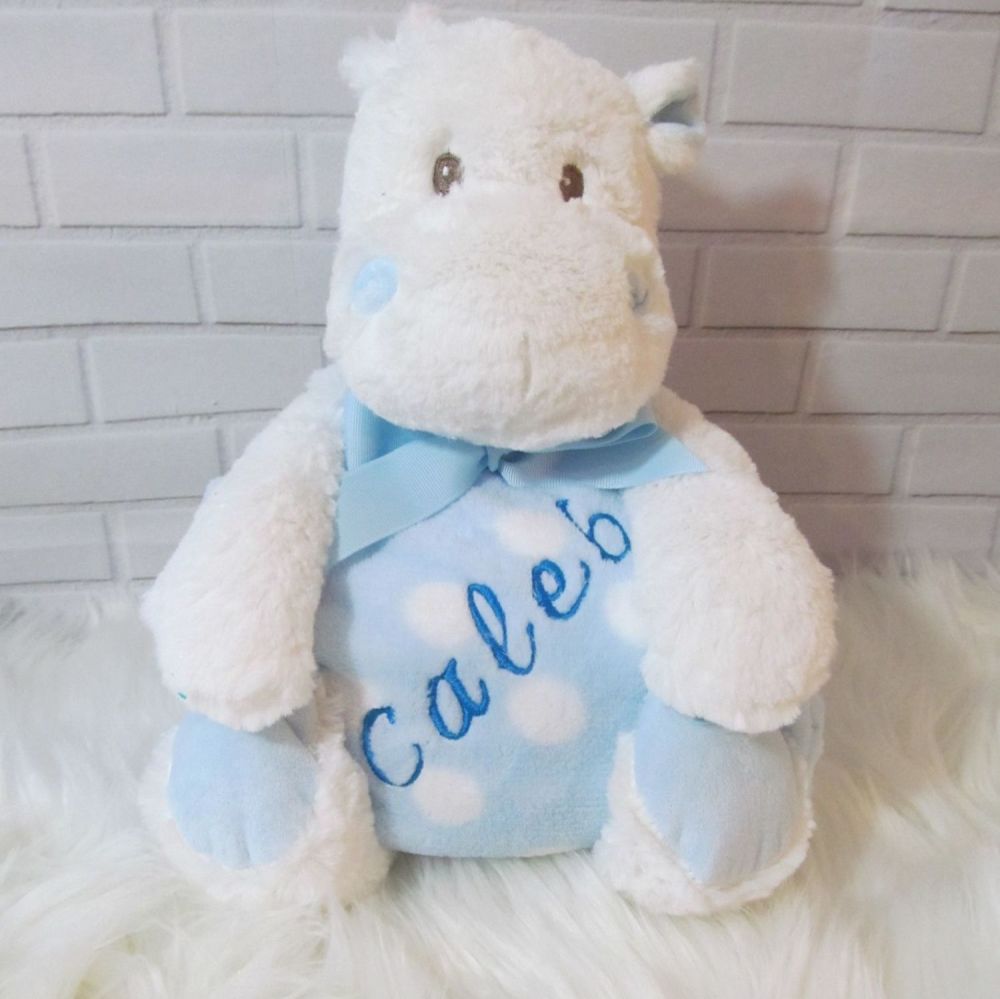 Personalised Baby Blanket & Hippo - BLUE
