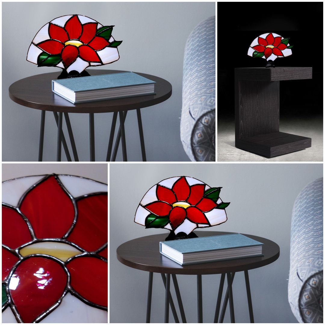 Red Flower Stained Glass Fan Lamp