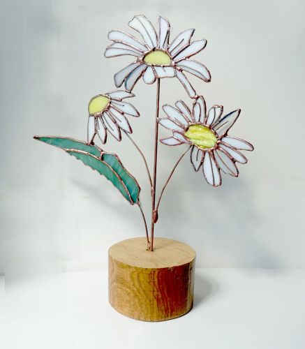 Oxeye Daisies on Oak base.  