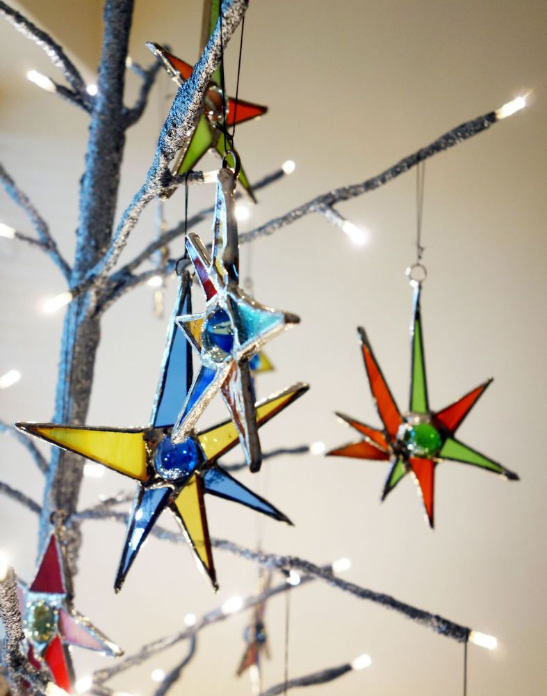 Sputnik Spiky Stars - Stained Glass  Retro Suncatcher Ornaments