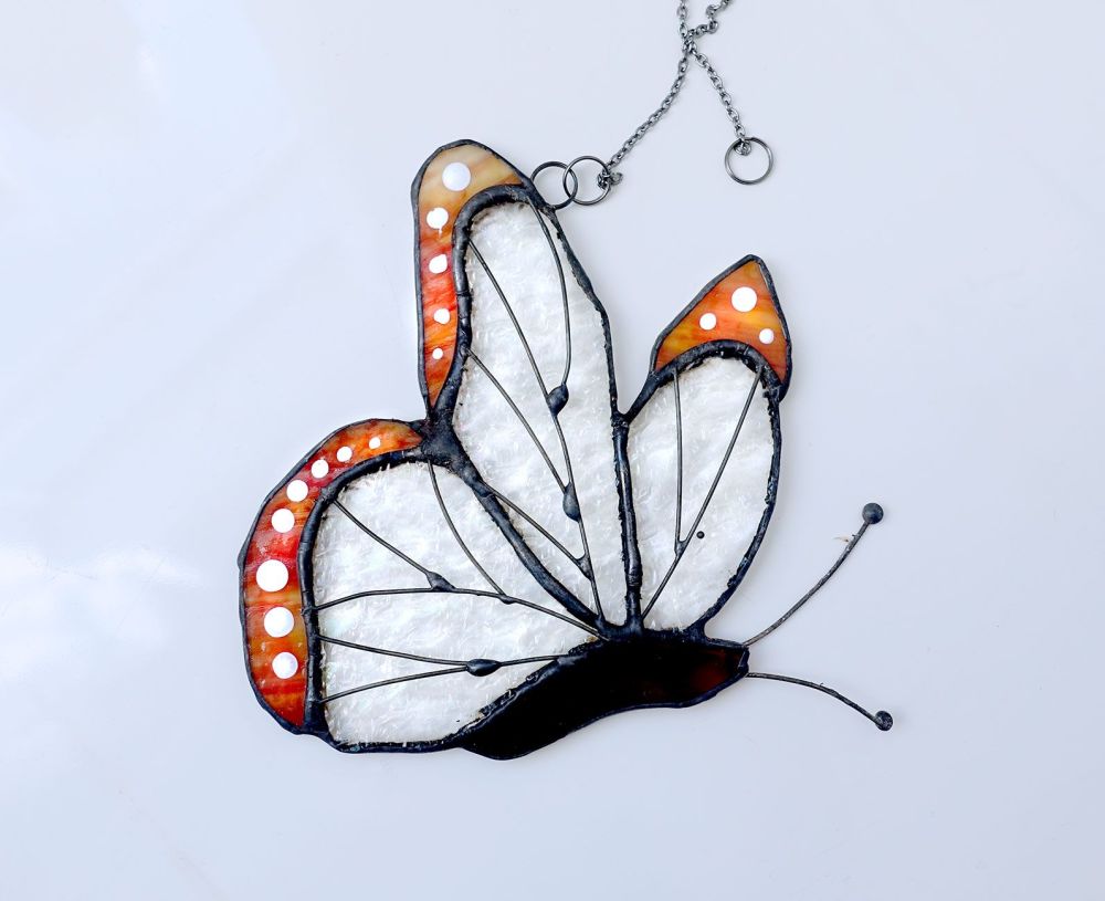 Stained Glass Suncatcher Butterfly with Orange Tips