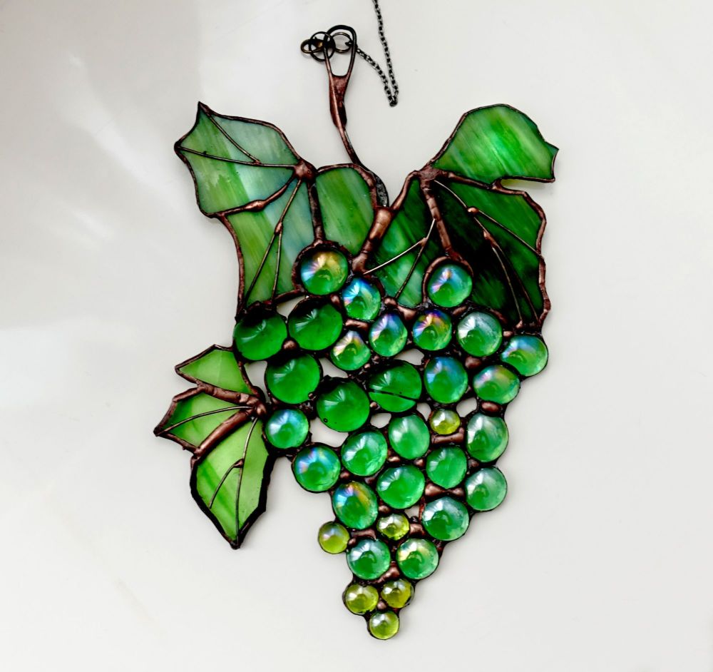 Stained Glass Suncatcher - Green Grapes on the Vine