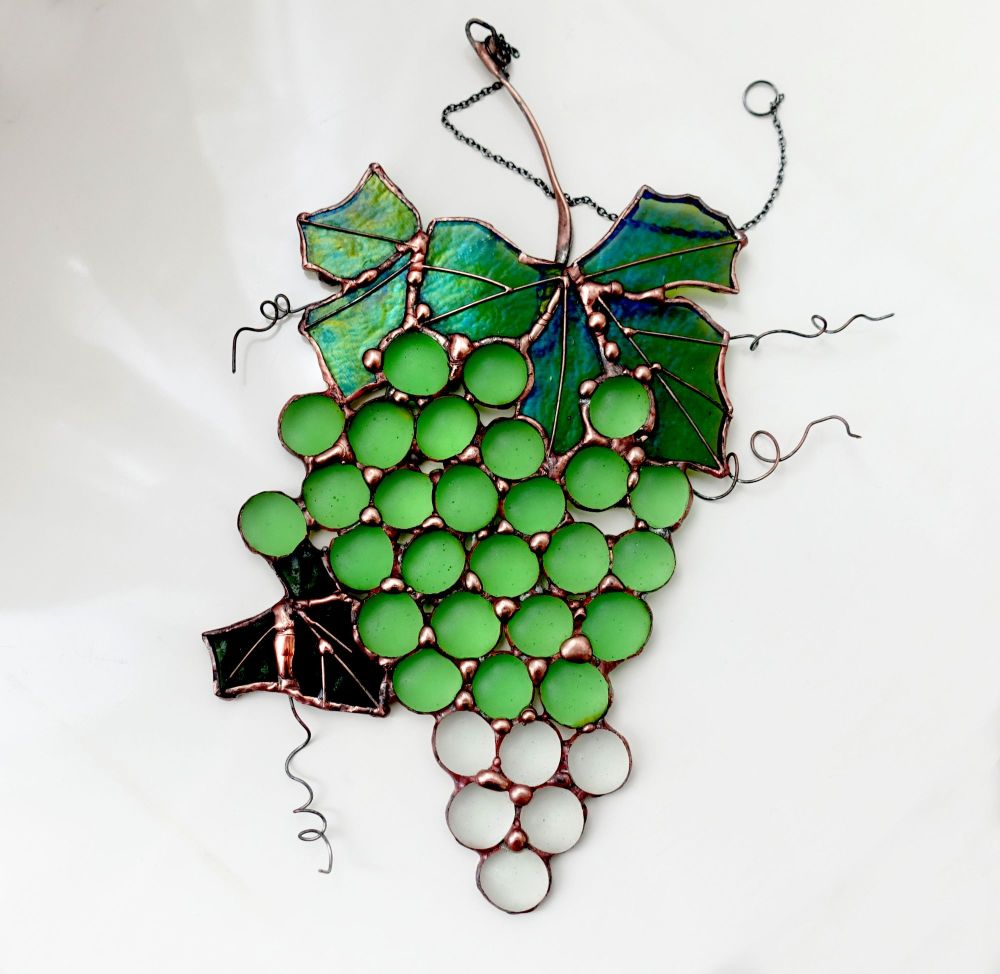 Grapes on the Vine Stained Glass Suncatcher Hanging Ornament