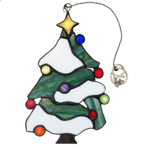 Snowy Christmas Tree Hanging Suncatcher Ornament