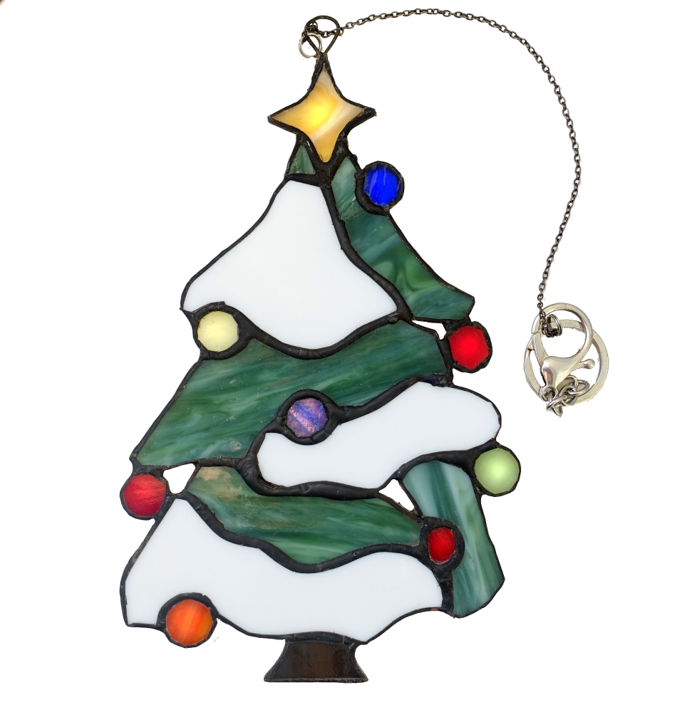 Snowy Christmas Tree Hanging Suncatcher Ornament