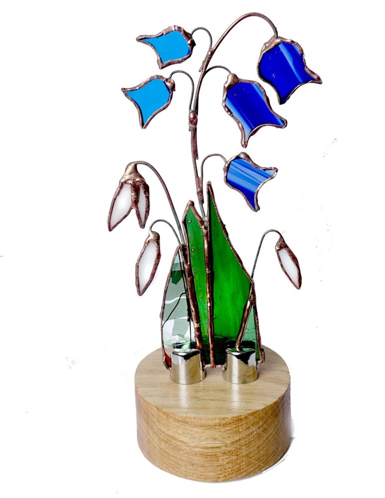 Snowdrops and Bluebells Stained Glass Art Ornament