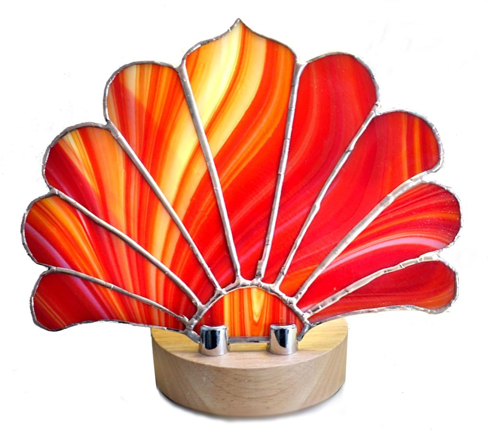 Fire Opal Orange Sunset Stained Glass Fan Lamp