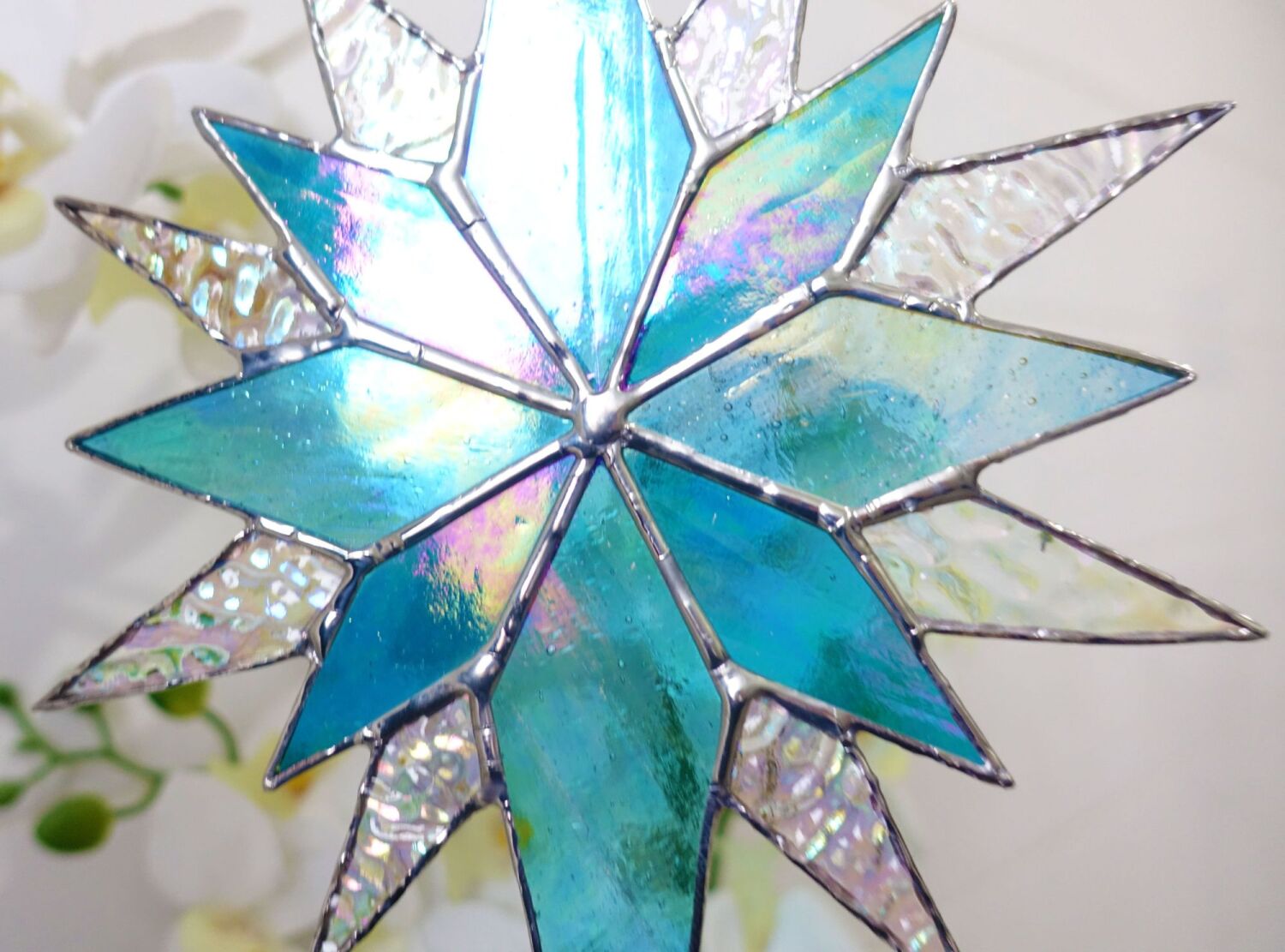 Stained Glass Star of Bethlehem Christmas themed suncatcher window ornament