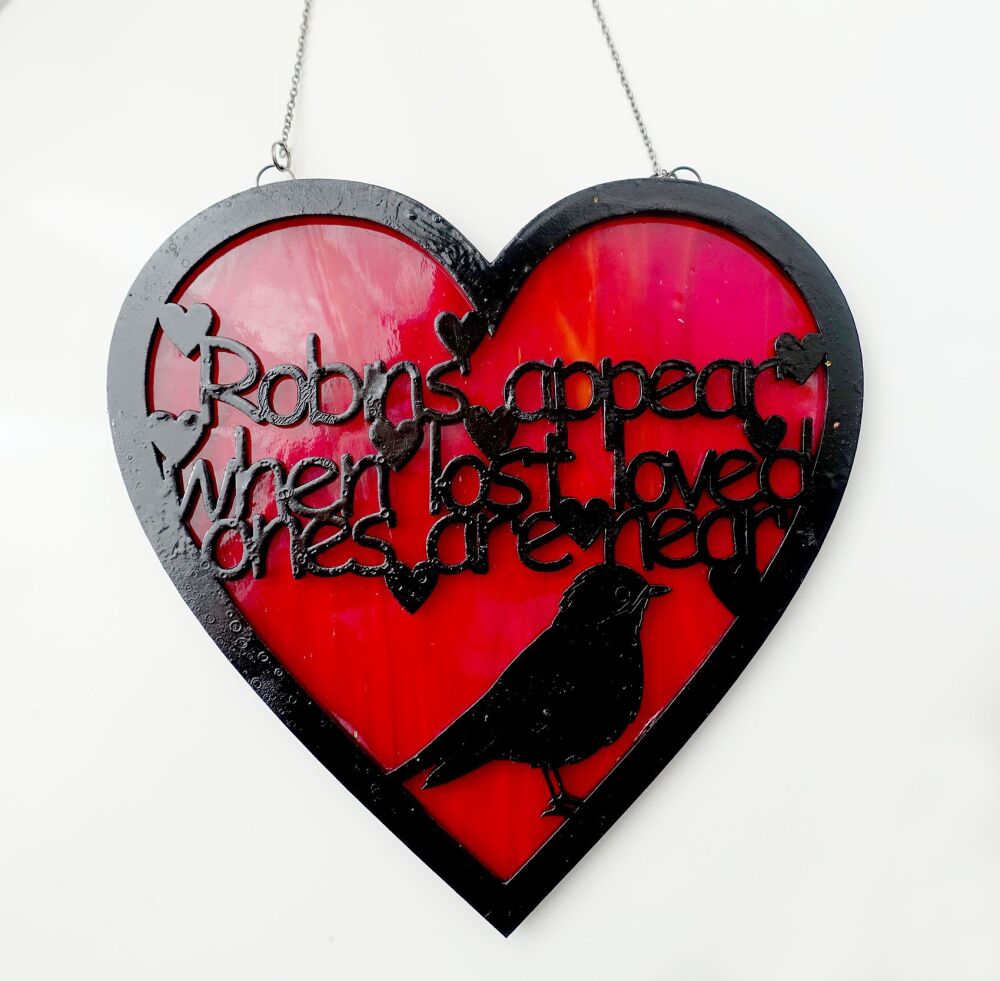 Stained Glass Scarlet Heart with Robin Quotes