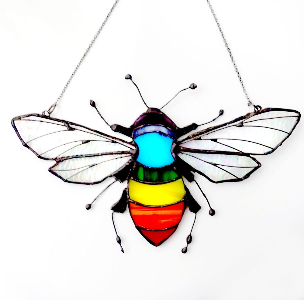 Rainbow Bee Glass Suncatcher in Pastel Shades