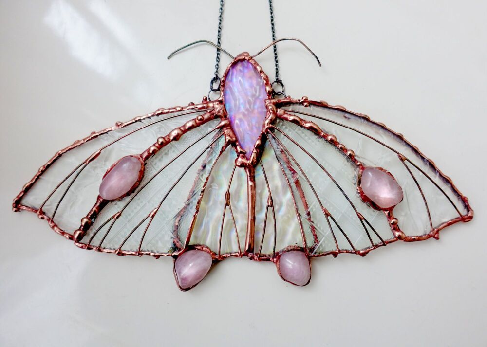 Rose Quartz Stained Glass Moon Moth