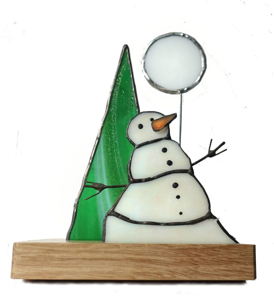 Snowman Stained Glass Diorama Ornament