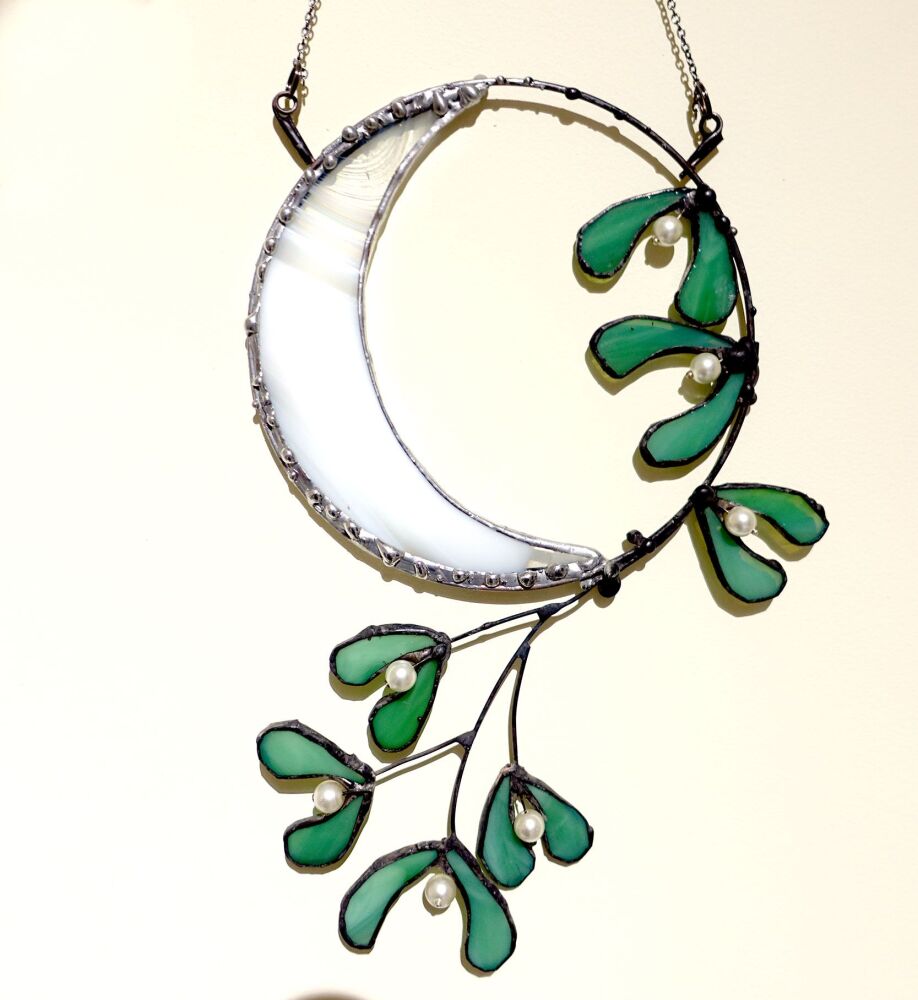 Crescent Moon and Mistletoe hanging ornament